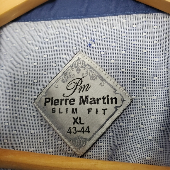 Men Blue Button Down Casual Shirt Short Sleeve Size XL 43-44 Classic Side Pocket - Picture 6 of 7